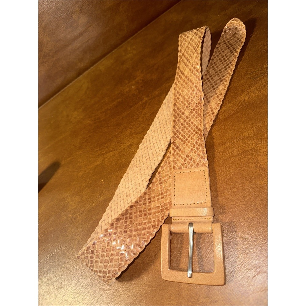 VTG Genuine Leather Tan Chain Braided Belt Leather Buckle Made in India 44" (L)